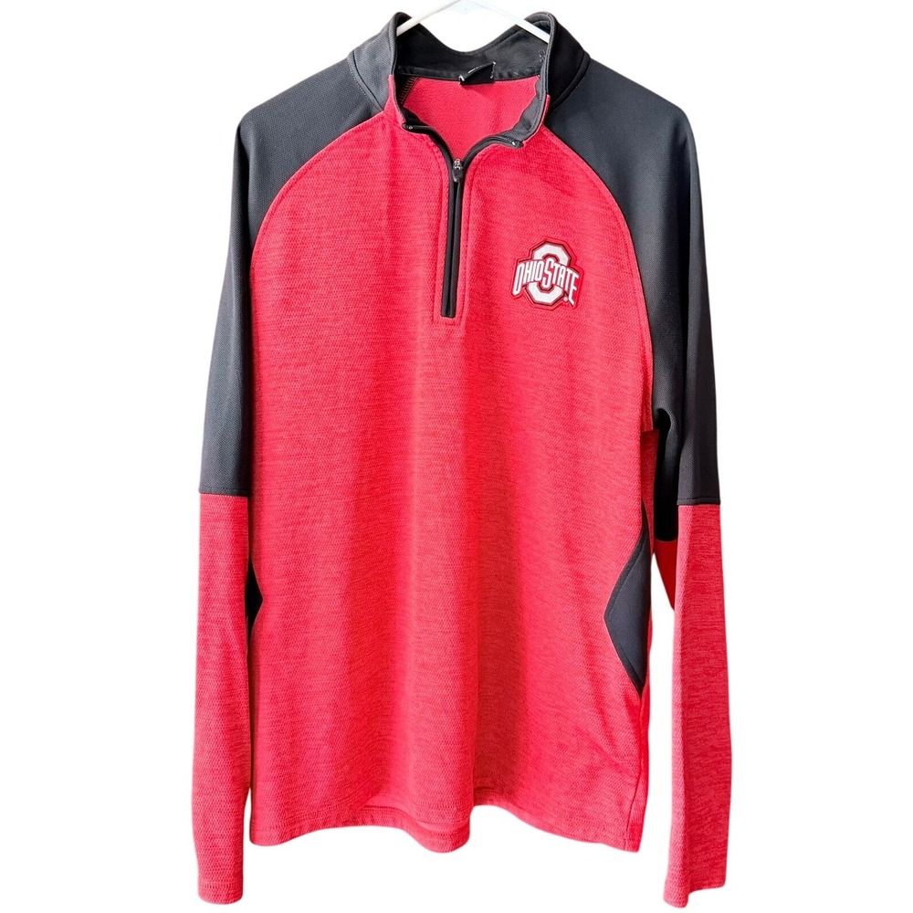 Scarlet & Gray Ohio State Buckeyes Mens Large Quarter Zip Pullover Red Black OSU